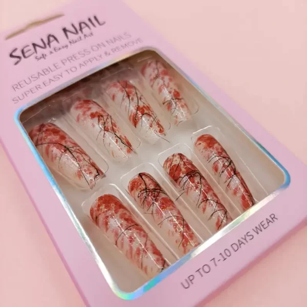 Red Long Coffin Tie Dye Press On Nails - Sena Nail
