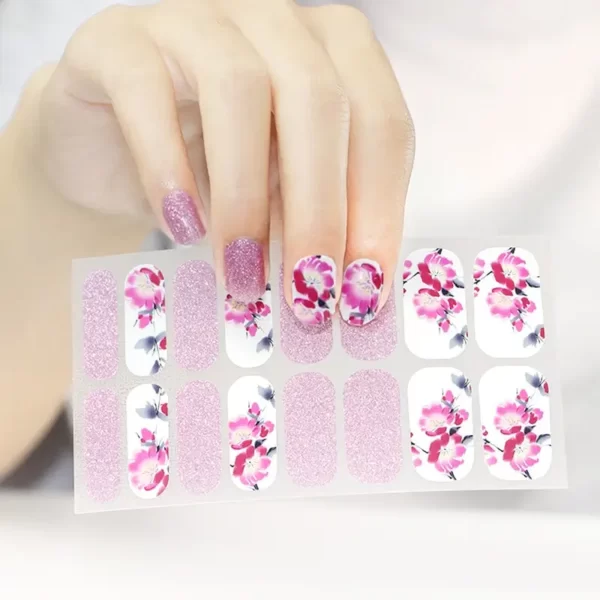Light Purple Glitter with Flower Nail Wraps
