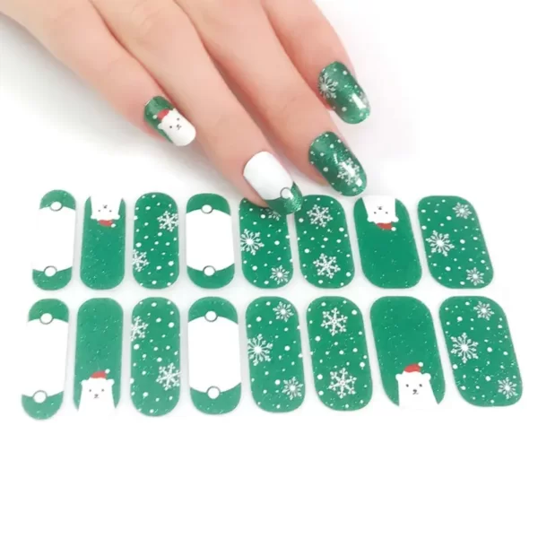 French Tip Green Glitter Christmas Nail Wraps