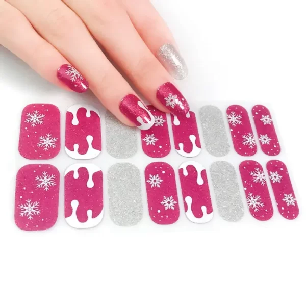 Pink and Silver Glitter Christmas Nail Wraps