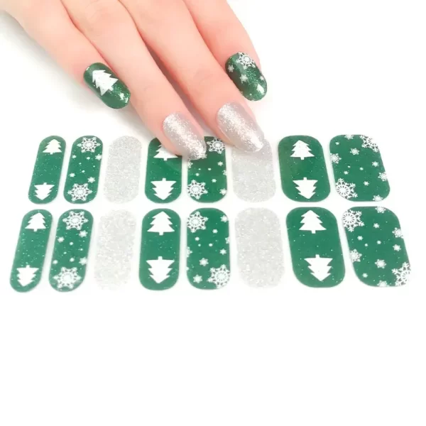 Green and Silver Glitter Christmas Nail Wraps