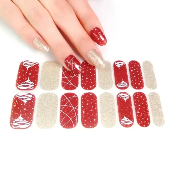 Red and Gold Glitter Christmas Nail Strips