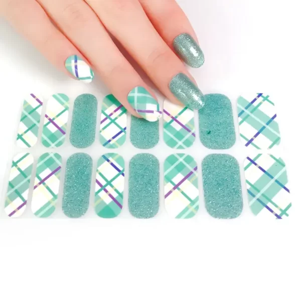 Light Green checkered nail wraps