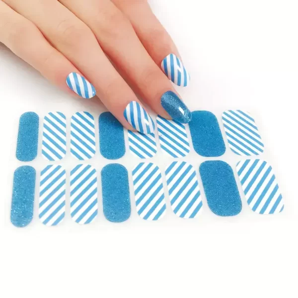 Blue Stripes Glitter Nail Wraps -Sena Nail