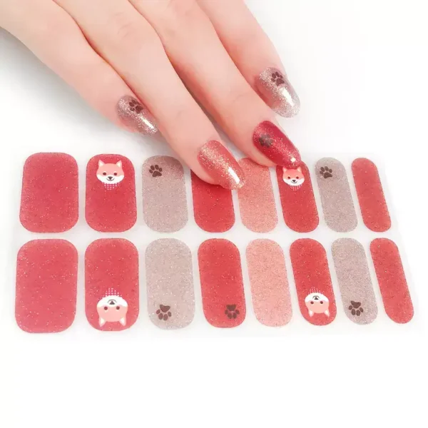 Bear Red Glitter Nail Wraps-Sena Nail