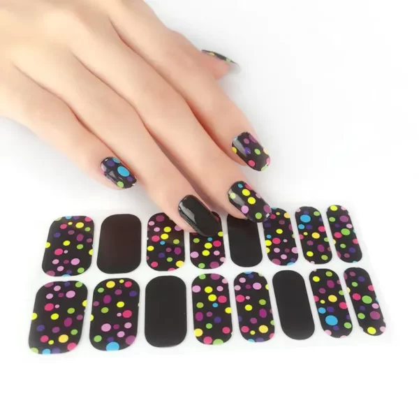 Colorful Dots Black Nail Wraps - Sena Nail