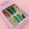 CSYSTS 01 2 Fall Leaf Flower Long Coffin Glitter Press On Nails