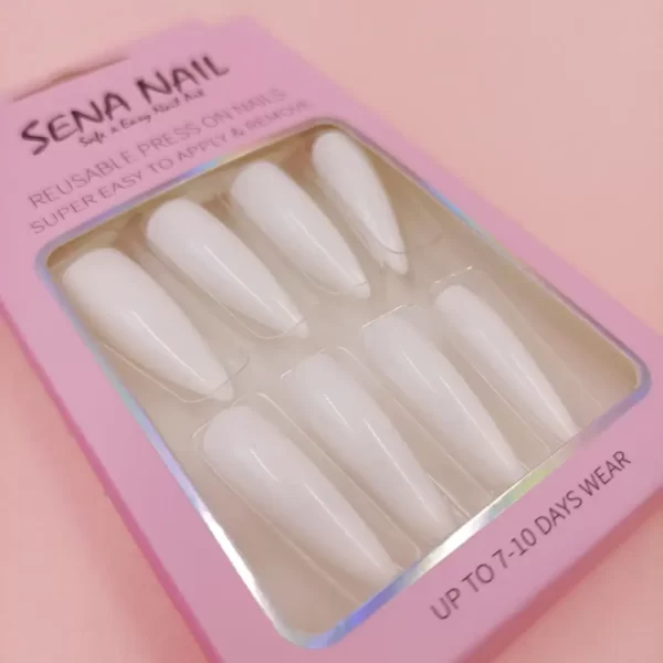 No.1 Long White Glossy Pointy Press On Nails