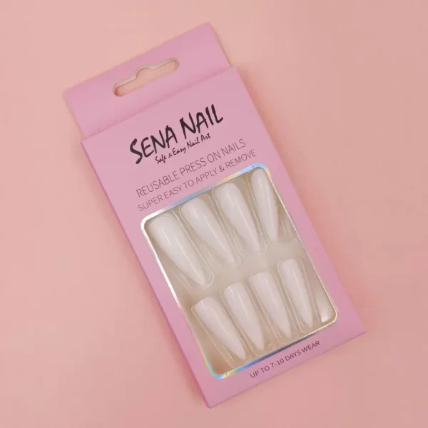 Long White Glossy Stiletto Press On Nails - Sena Nail