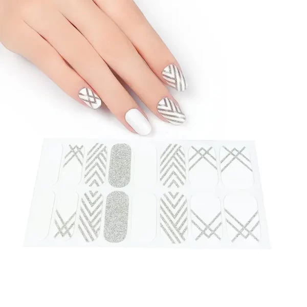 Silver Glitter White Nail Strips - SENA NAIL