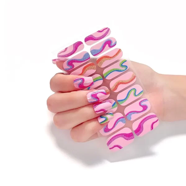 Pink With Colorful Glitter Stripes Nail Wraps - SENA NAIL
