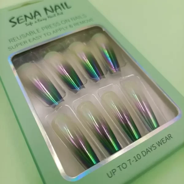 Green Tips Long Coffin Ombre Chrome Press On Nails