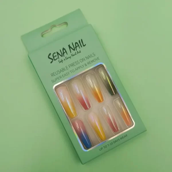 Colorful Tips Long Coffin Ombre Chrome Press On Nails - SENA NAIL