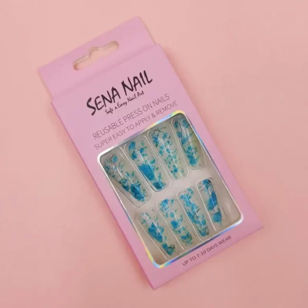Blue Long Coffin Tie Dye Press On Nails-SENA NAIL