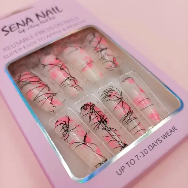 Long Coffin Light Pink Tie Dye Press On Nails-SENA NAIL