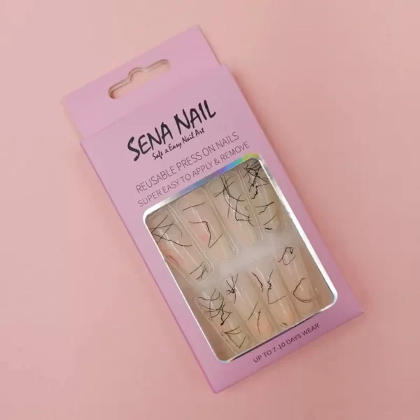 Pink Long Coffin Tie Dye Press On Nails-SENA NAIL