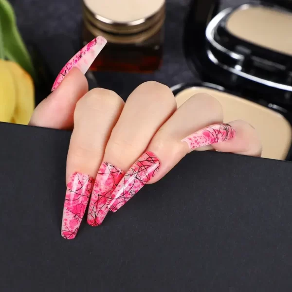 Pink Long Tie Dye Coffin Press On Nails-SENA NAIL