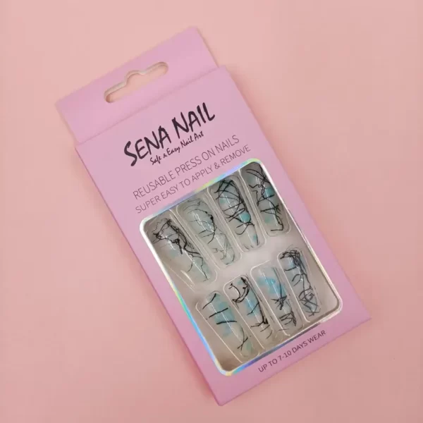 Light Blue Long Coffin Tie Dye Press On Nails-SENA NAIL