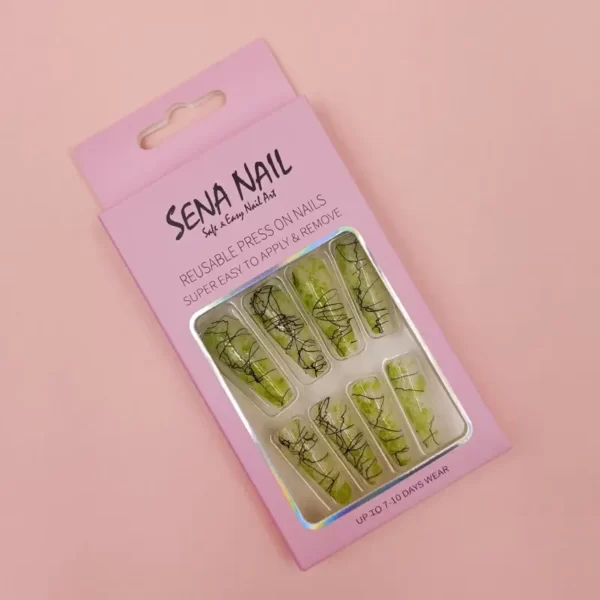 Yellow Long Coffin Tie Dye Press On Nails-SENA NAIL