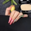 Green Pink Long Coffin Glitter Press On Nails-SENA NAIL