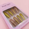 Yellow Pink Long Coffin Glitter Press On Nails-SENA NAIL
