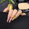 CJMJTS 08 3 Yellow Pink Glitter Long Coffin Press On Nails