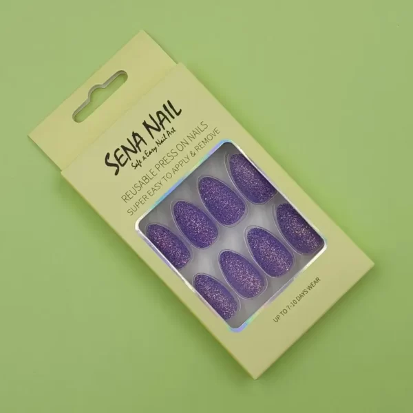 Purple Glitter Short Almond Press On Nails - SENA NAIL