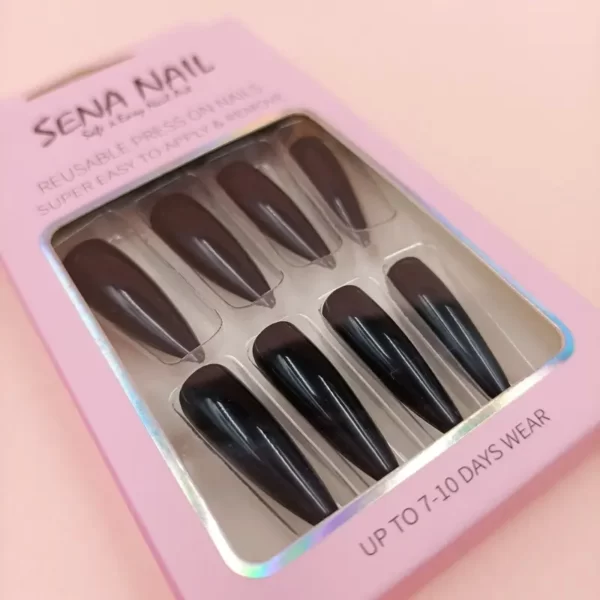 Long Glossy Black Stiletto Press On Nails-Sena Nail