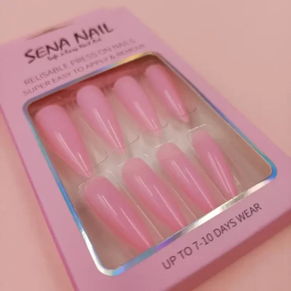 Long Glossy Pink Pointy Press On Nails-SENA NAIL