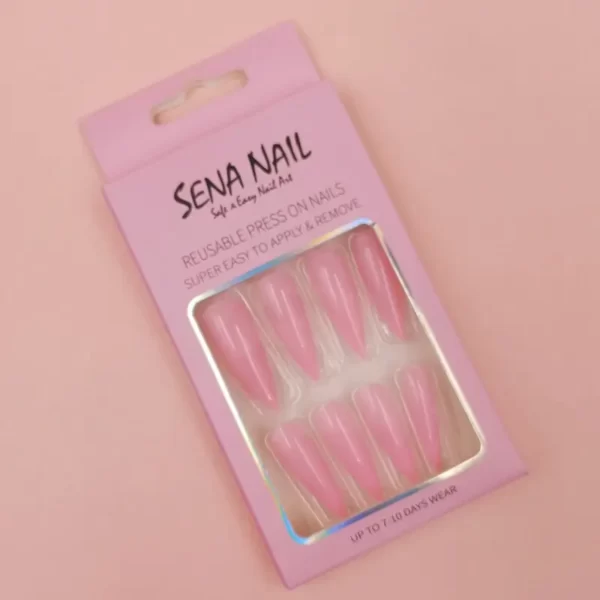 Long Glossy Pink Stiletto Press On Nails-SENA NAIL