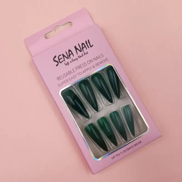 Long Glossy Green Stiletto Press On Nails-SENA NAIL