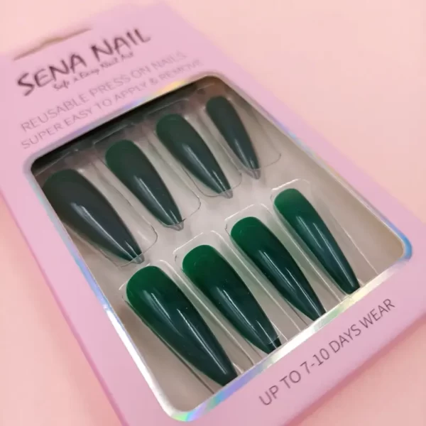 Long Glossy Green Pointy Press On Nails-SENA NAIL