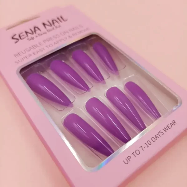 Long Glossy Purple Pointy Press On Nails-SENA NAIL