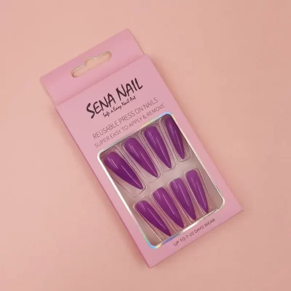 Long Glossy Purple Stiletto Press On Nails-SENA NAIL