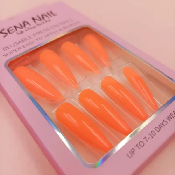 Long Glossy Orange Stiletto Press On Nails-SENA NAIL