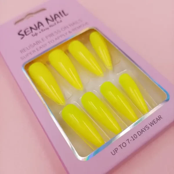 Long Glossy Yellow Pointy Press On Nails-SENA NAIL