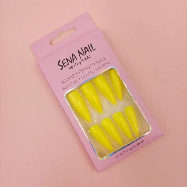 Long Glossy Yellow Stiletto Press On Nails-SENA NAIL