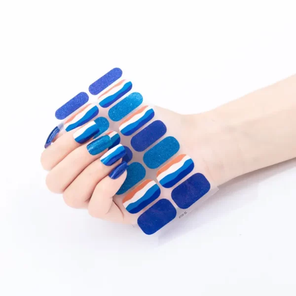 Wave Line Blue Glitter Nail Wraps