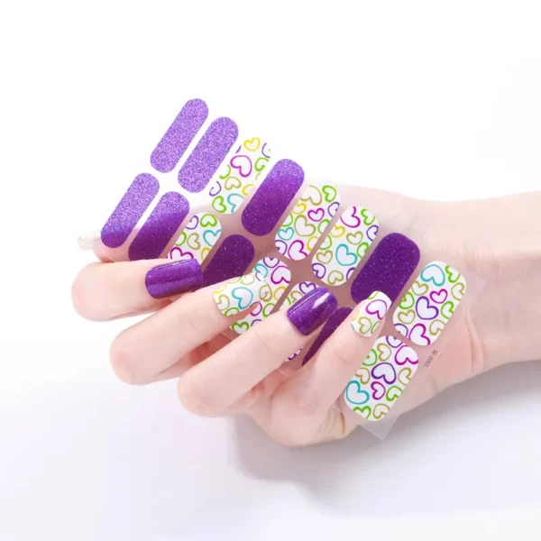 Purple Glitter Hearts Nail Wraps - SENA NAIL