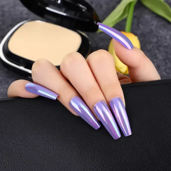 Purple Long Coffin Ombre Chrome Press On Nails