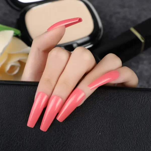 Trendy Pink Coffin Long Glow Press On Nails - SENA NAIL