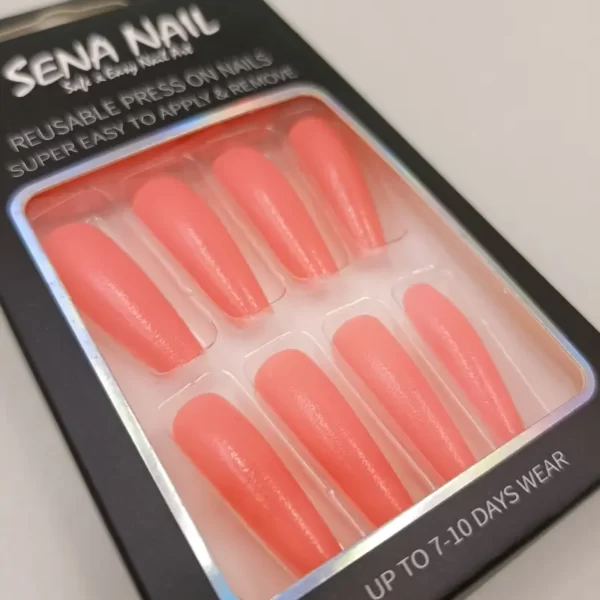 Pink Long Trendy Coffin Glow Press On Nails - SENA NAIL