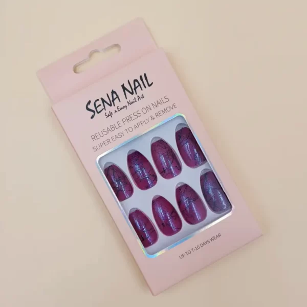 Black Lines Purple Short Ballerina Press On Nails - SENA NAIL