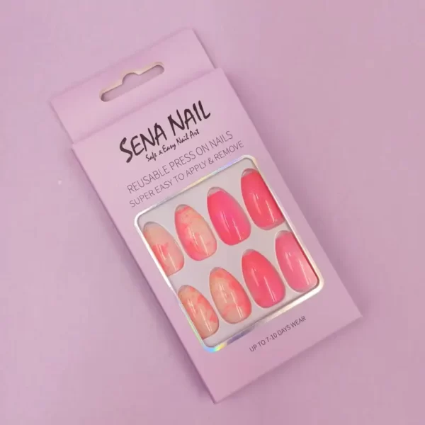Pink Tie Dye Glitter Short Coffin Press On Nails - SENA NAIL