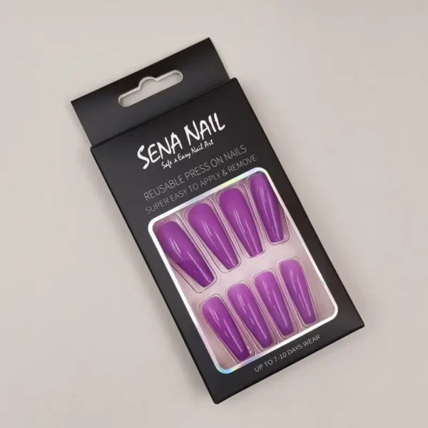 Purple Glossy Long Coffin Press On Nails-SENA NAIL