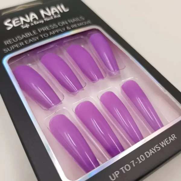 Purple Long Glossy Coffin Press On Nails-SENA NAIL