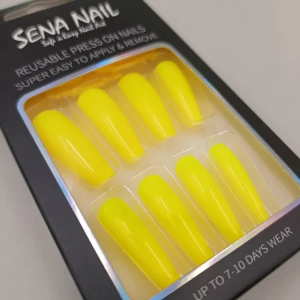 Yellow Glossy Long Coffin Press On Nails-SENA NAIL