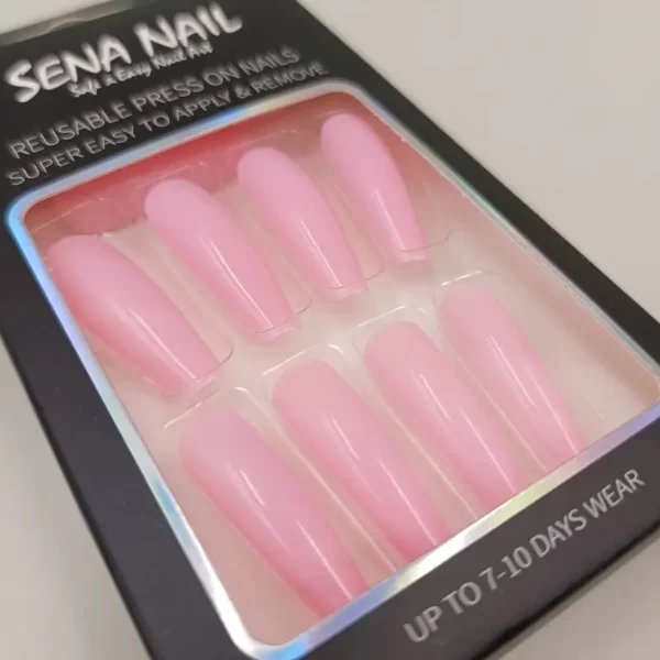 Pink Long Glossy Coffin Press On Nails-SENA NAIL