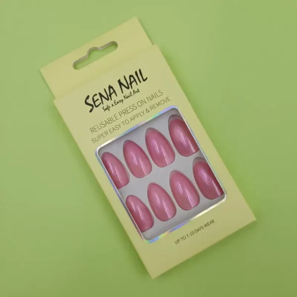 Pink Short Almond Glitter Press On Nails -SENA NAIL