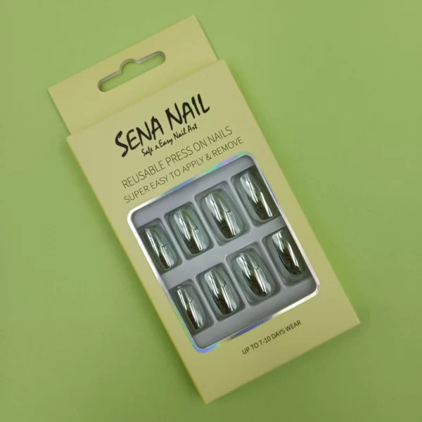 Medium Long Silver Metallic Square Press On Nails - SENA NAIL
